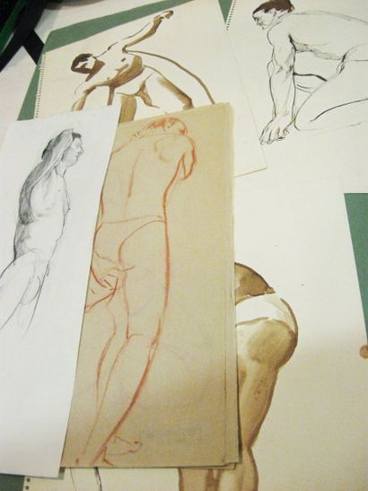 MARCELLE FIACRE 1914-2006 10 nus masculins, crayon 