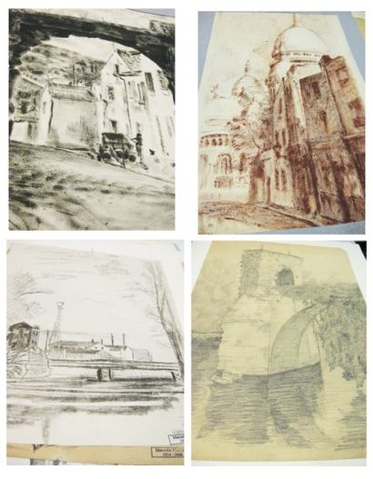 MARCELLE FIACRE 1914-2006 13 dessins et aquarelles " vues de villes "