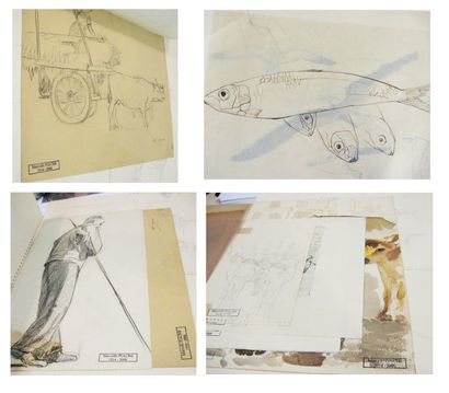 MARCELLE FIACRE 1914-2006 30 dessins et aquarelles " animaux et scènes de campagne...