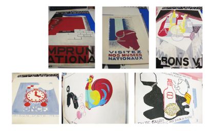 MARCELLE FIACRE 1914-2006 Sept projets d'affiches, gouache