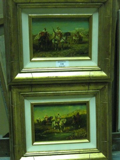 ECOLE MODERNE, " cavaliers arabes" , "cavaliers près de l'Oasis ", deux peintures...