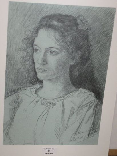 Georges LACOMBE (1868-1916). Portrait de Suzanne CREPIN. Crayon noir sur papier bleu,...