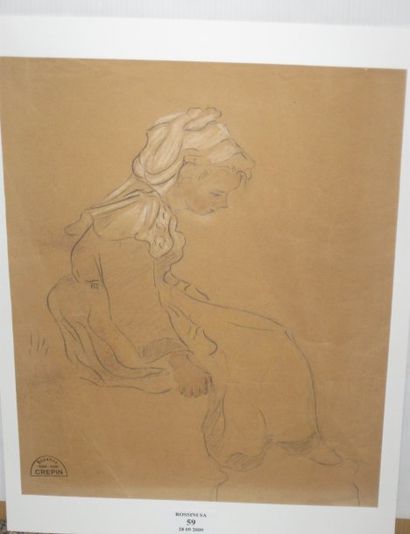 Suzanne CREPIN (1880-1956). La rêveuse, dessin au crayon noir, réhauts de craie et...
