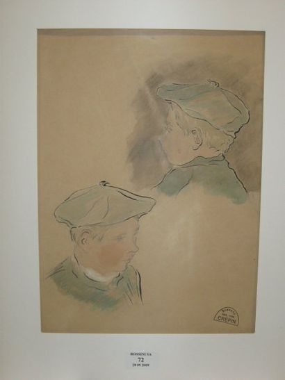 Suzanne CREPIN (1880-1956). Profil de jeune breton, dessin au crayon noir, encre...