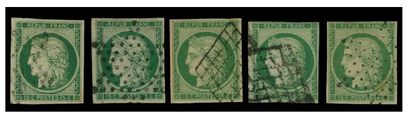 null N° 2 Ø, 5 exemplaires, 3 timbres restaurés, 2 marges courtes. Photo 