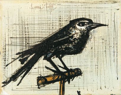 Bernard BUFFET Oiseau, 1963 Huile sur toile marouflée sur carton, signée en haut...