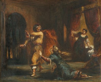 Atelier de Eugène DELACROIX Othello et Desdémone Huile sur toile, en bas à gauche...