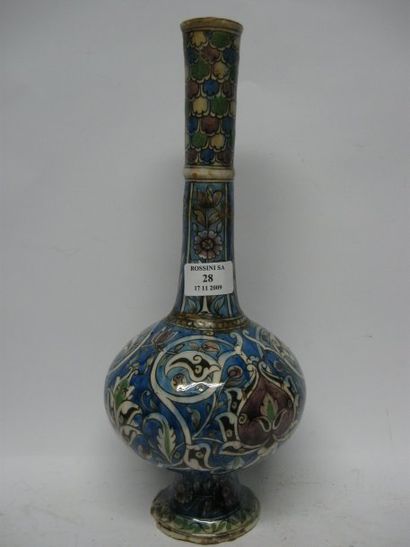 null Vase bouteille sphérique à col tubulaire à décor floral polychrome Iran, Kadjar,...