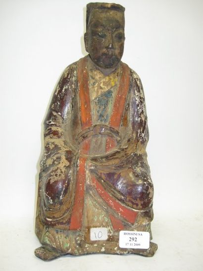 null Sujet en bois laqué polychrome représentant un juge Taoïste Haut : 32 cm