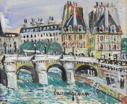 Lucien GENIN Le Pont Neuf à Paris Gouache, signée en bas au milieu, 21,5 x 26,5 ...