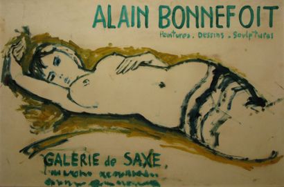 Alain BONNEFOIT Nu allongé, projet d'affiche pour exposition à la Galerie de Saxe...
