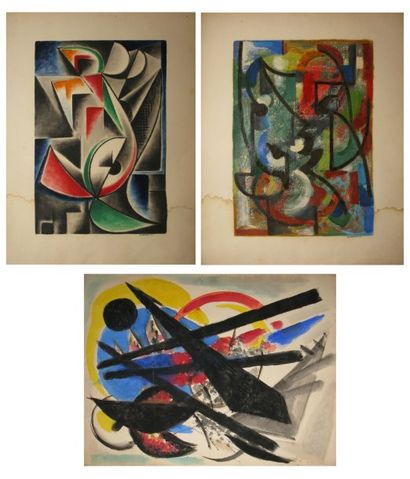 Raymond TRAMEAU Formes noires, 1956 - Composition, 1950 - Composition,1949 Une aquarelle,...