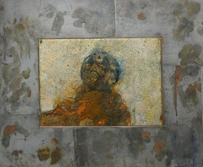 Denis LAGET Sans titre, 1988 Technique mixte sur toile avec cadre en zinc, signé...