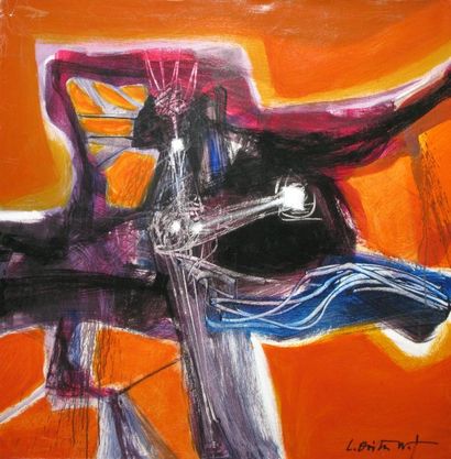 Luis OVIEDO Composition fond orangé, 2008 Acrylique sur toile, signée en bas à droite,...