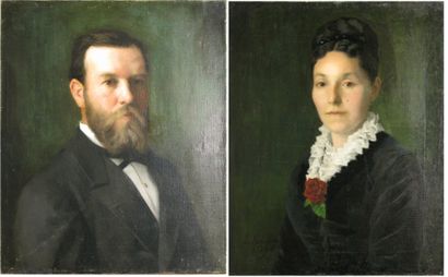 L. KOWALSKY Portrait d'homme - Portrait de femme,1879 Paire d'huile sur toiles (une...