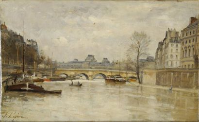 Stanislas LÉPINE Petit bras de Seine au Pont Neuf, circa 1876 -1880 Huile sur toile,...