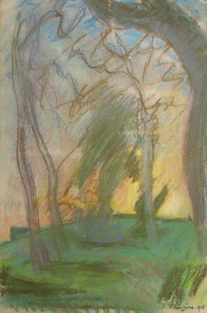 Lucien MAINSSIEUX Crépuscule aux arbres, 1908 Pastel (petits accidents), signé et...
