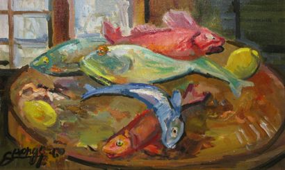 Auguste CLERGÉ Nature morte aux poissons, 1960 Huile sur toile, signée et datée en...