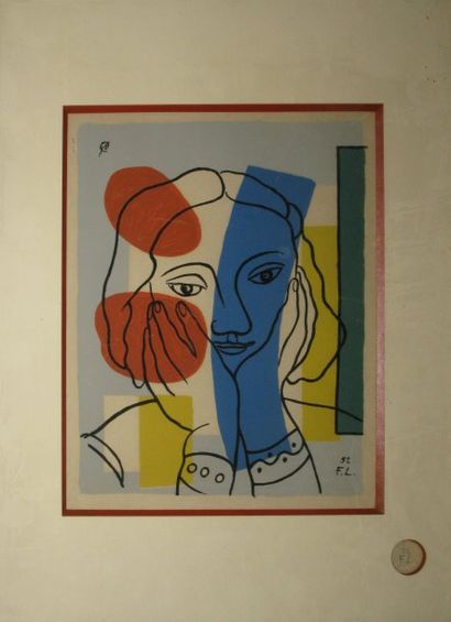 Fernand LÉGER Visage, 1952 Sérigraphie en couleurs (traces de plis et d'insolation),...