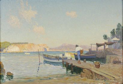 Laurent MATTIO Départ des pêcheurs dans le Midi, 1920 Huile sur toile, signée et...