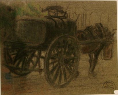 Suzanne CREPIN (1880-1956). Le torpilleur des rues, dessin au crayon gras et pastel....