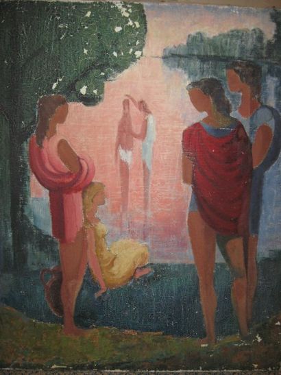Joseph COLOMER Baptême Huile sur toile 55 x 46 cm