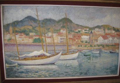 Joseph COLOMER Vue de port Huile sur toile 38 x 61 cm