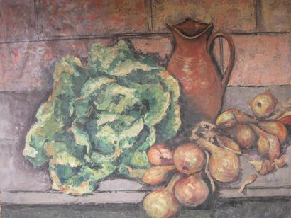 Joseph COLOMER Nature morte à la salade, 1938 Huile sur toile Signée et datée en...
