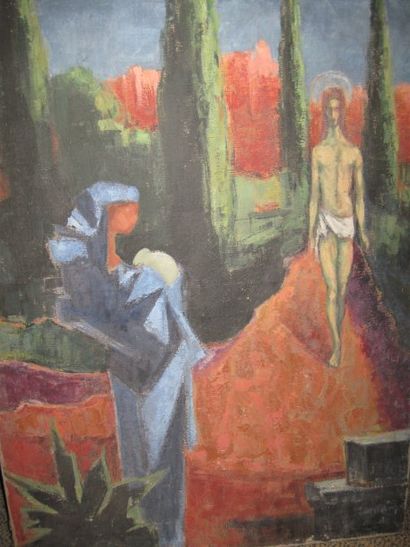 Joseph COLOMER L'apparition à Marie-Madeleine (?), 1960 Huile sur toile Signée et...