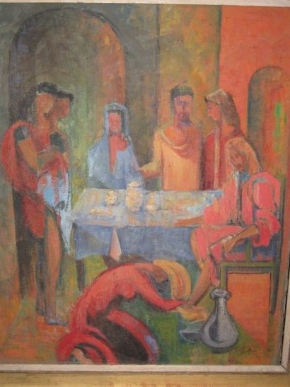 Joseph COLOMER Le souper à Béthanie, 1960 Huile sur toile Signée et datée en bas...
