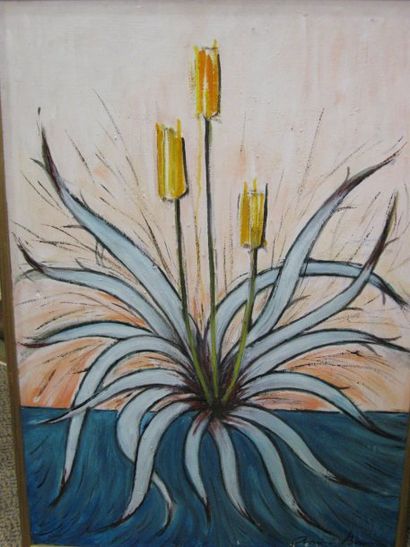 BAUVIN André Tulipes jaunes Huile sur toile 65 x 45 cm
