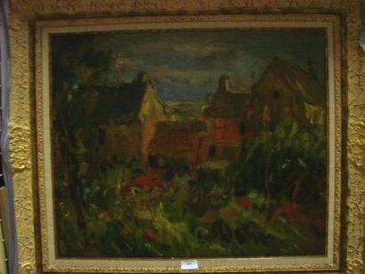 SOURDILLON, le village, huile sur toile signé en bas à gauche, cachet de l'atelier...