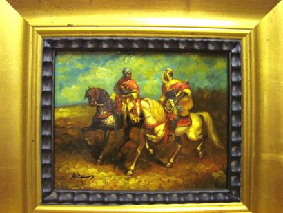 ECOLE MODERNE, Quatre cavaliers, peinture sur panneaux 30,5 x 35,5 cm