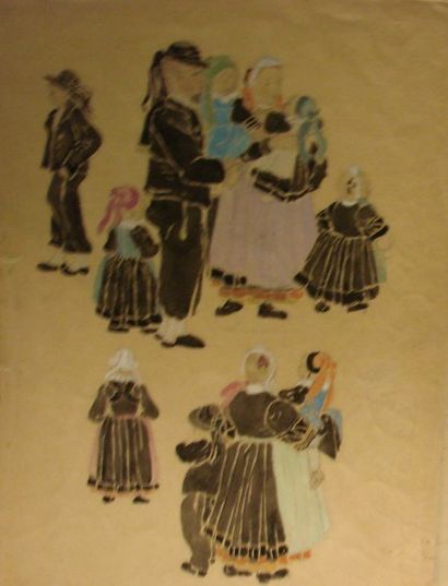 Suzanne CREPIN (1880-1956). Etude de costumes bretons, deux planches de dessins au...