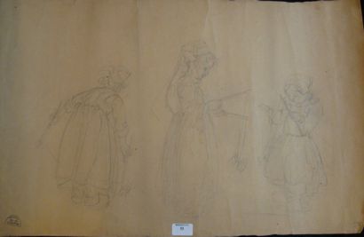 Suzanne CREPIN (1880-1956). Joueuses de diabolo, dessin au crayon noir. Daté 17 novembre...