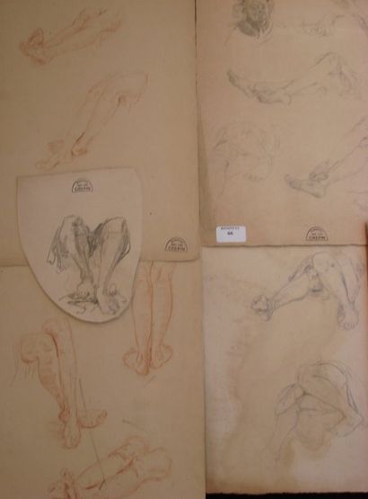 Suzanne CREPIN (1880-1956). Etudes de jambes et de pieds, six planches de dessins...