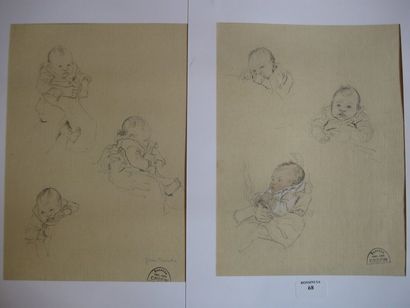 Suzanne CREPIN (1880-1956). Bébé: " Jean-Claude", deux planches de dessins au crayon...
