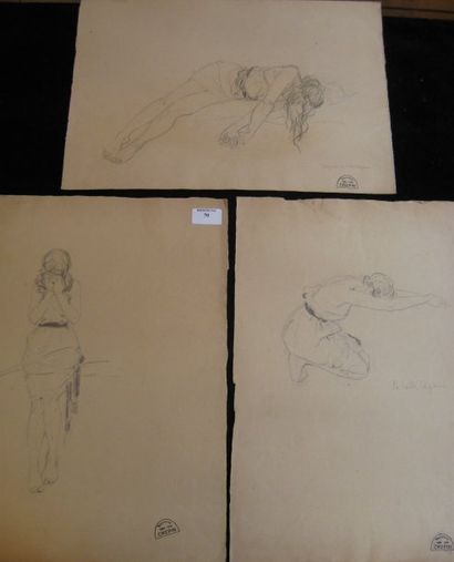 Suzanne CREPIN (1880-1956). Jeune femme, "la belle AGAM", trois dessins au crayon...