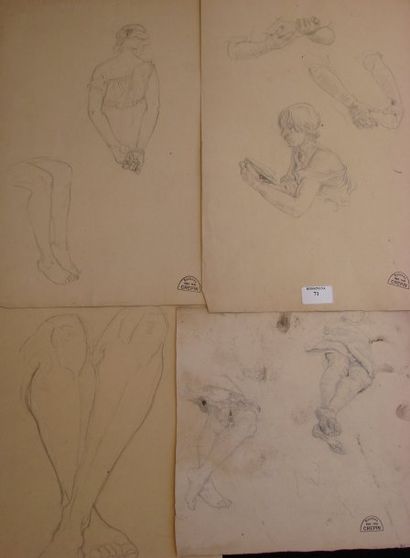Suzanne CREPIN (1880-1956). Jeune femme, quatre planches d'études de bras et de jambes,...