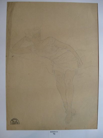 Suzanne CREPIN (1880-1956). Jeune femme au repos, dessin au crayon noir et aquarellesur...