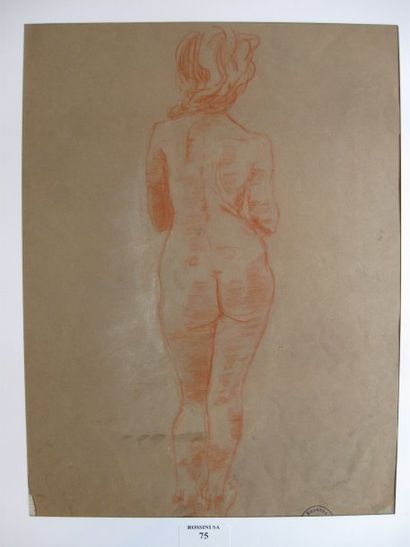 Suzanne CREPIN (1880-1956). Nu féminin de dos, dessin à la sanguine et craie sur...