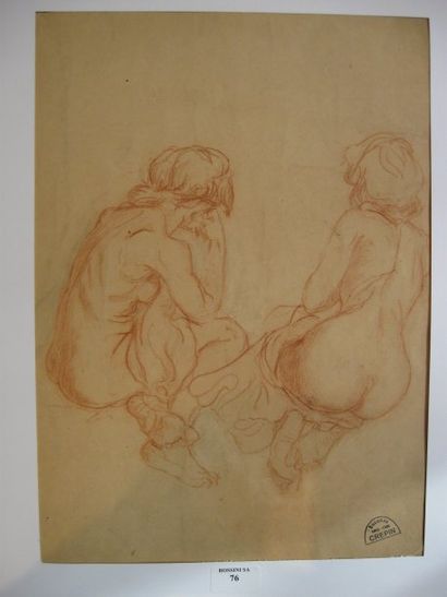 Suzanne CREPIN (1880-1956). Nus féminins, dessin à la sanguine sur papier bistre....