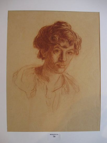 Suzanne CREPIN (1880-1956). Autoportrait de Suzanne CREPIN, dessin à la sanguine...