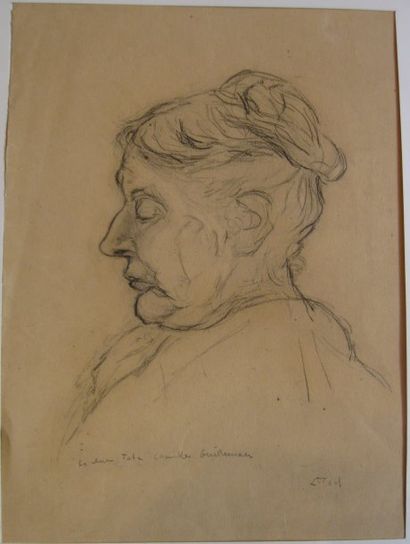 Suzanne CREPIN (1880-1956). Camille GUILLMAN, dessin au crayon gras, annoté en bas....