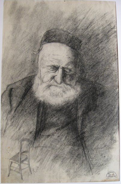 Suzanne CREPIN (1880-1956). Homme assoupi, dessin au crayon gras. 31 x 48 cm.