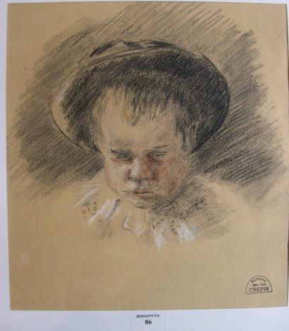 Suzanne CREPIN (1880-1956). Enfant à la colerette, dessin aux trois crayons sur papier...