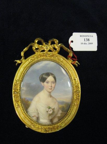 François Meuret (1800 -1887) Portrait d'une jeune fille Miniature ovale sur ivoire,...