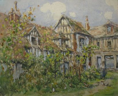 Gaston CORNIL Ferme normande à colombages Aquarelle (rousseurs), signée en bas à...