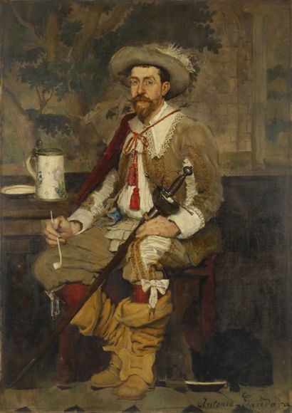 Antonio DE LA GANDARA Portrait de Rodolphe Salis Huile sur toile dans son cadre plat...