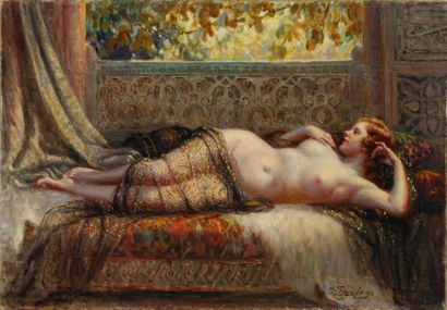 Delphin ENJOLRAS Odalisque allongée Huile sur toile, signée en bas à droite. 38 x...